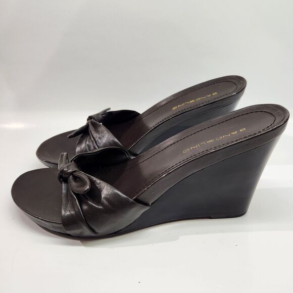 Woman's Bandolino Brown Wedge Open Toe Shoes Size 8.5M Bow Front - Picture 3 of 13